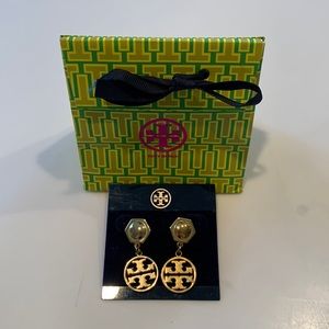 TORY BURCH-Circle Logo Dangle Drop Gold Earrings